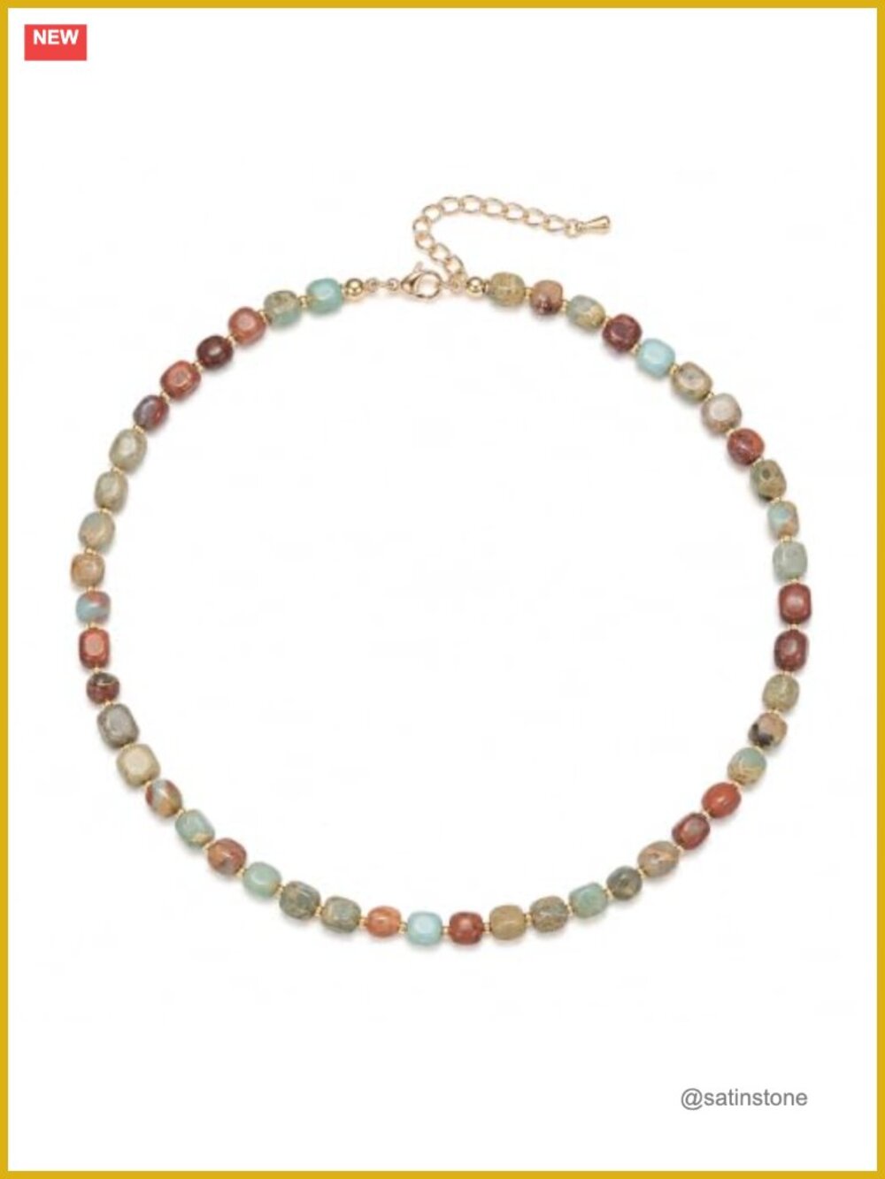 Natural Jasper Beaded Choker Necklace Adjustable Boho Gift for Her